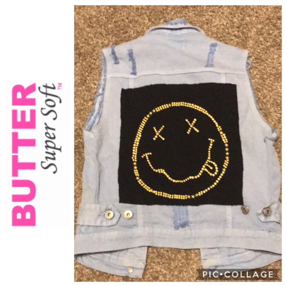 Butter Super Soft denim vest w/ emoji patch L